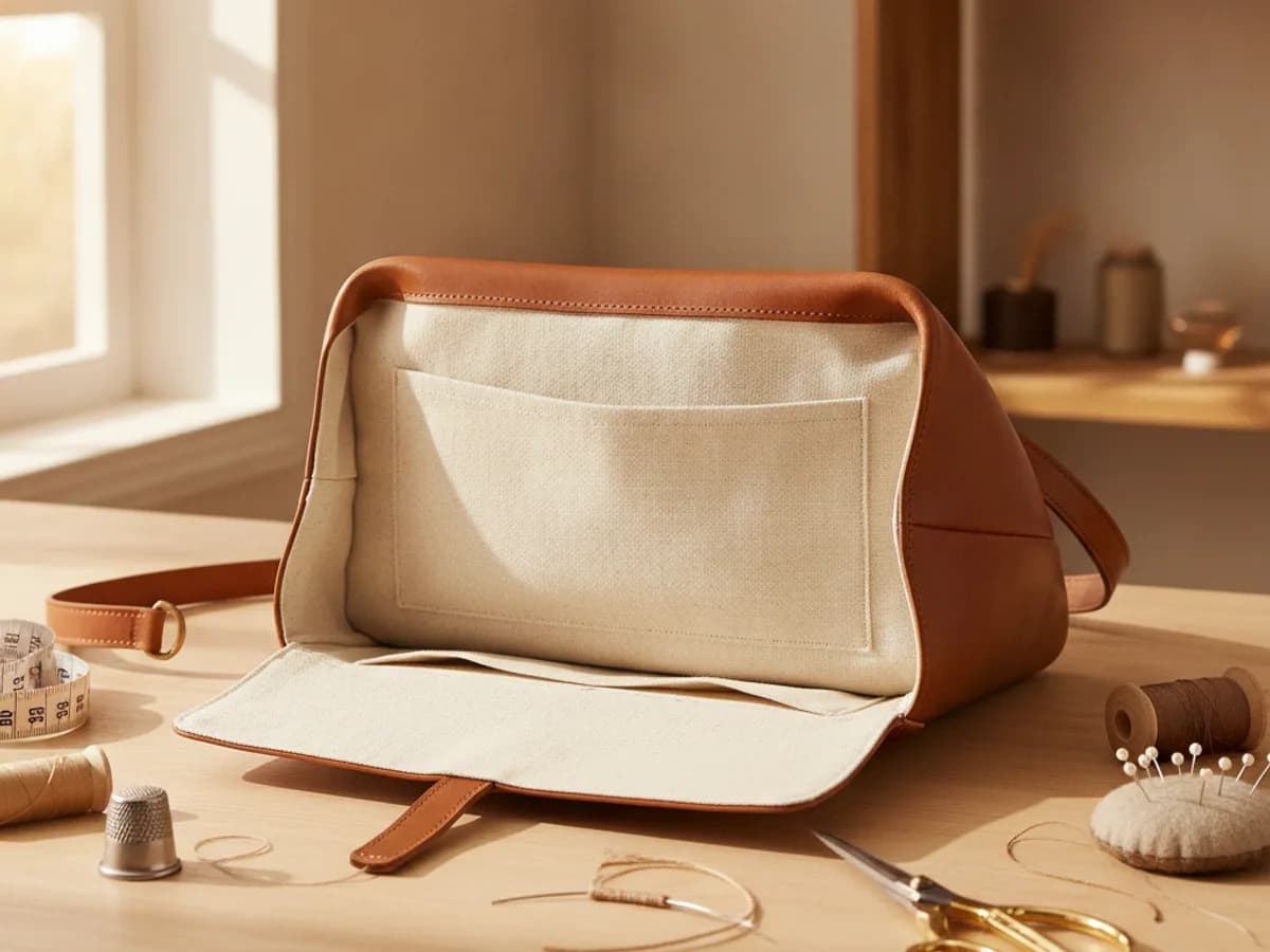 Geöffnete Handtasche zeigt frisch erneuertes Innenfutter