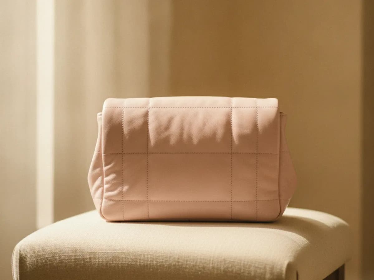 Weiche gesteppte Handtasche in pastellfarbenem Ambiente