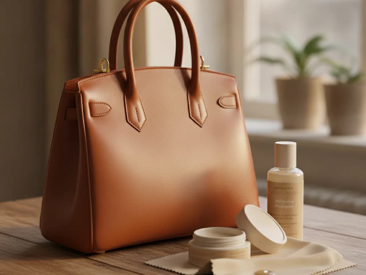 Vorher-Nachher-Vergleich einer aufbereiteten Lederhandtasche